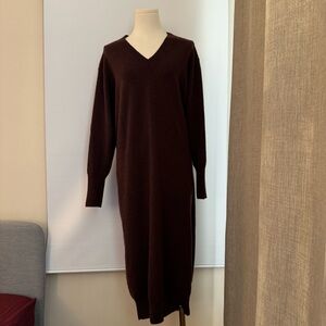 NAADAM V-Neck Dark Brown Long Sleeve Dress